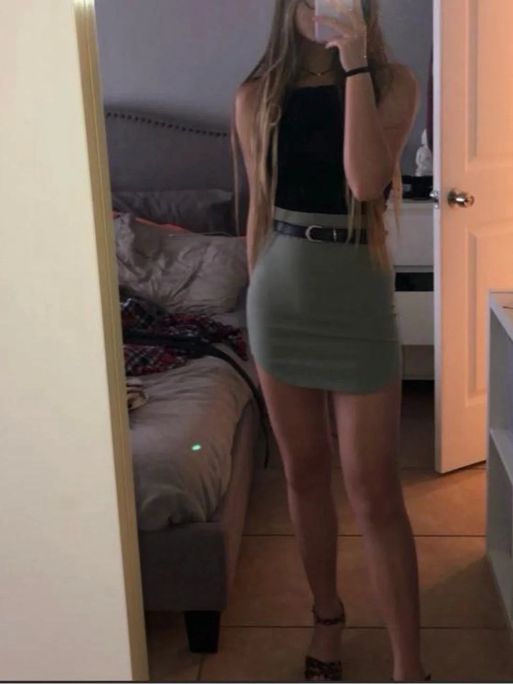 Forever 21 Olive Green Pencil Skirt with White Boots